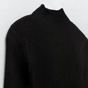 Zara Sweaters Zara Stretch Black Ribbed Knit Turtleneck
